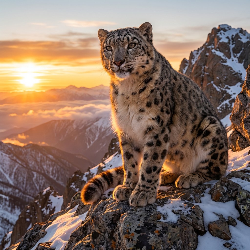 Результат Nano Banana - снежный барс на горе